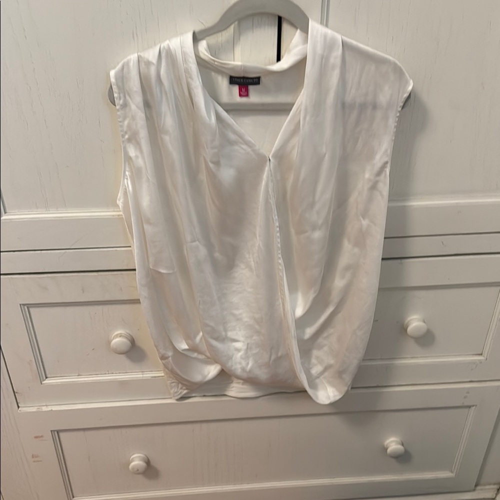 Vince Camuto White Sleeveless Wrap Blouse
